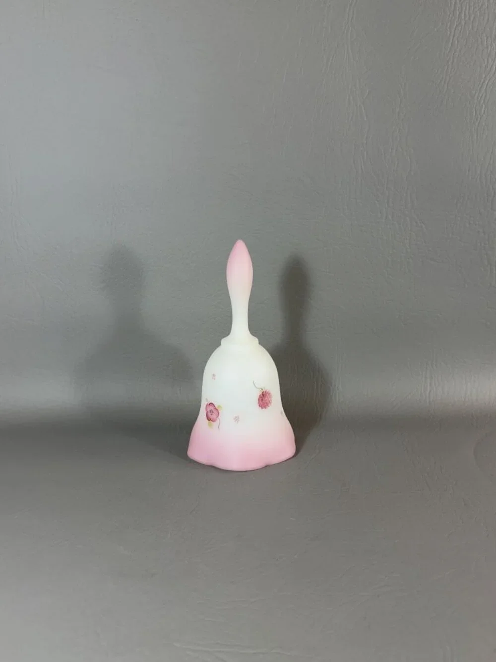 Vintage Fenton Art Glass Bell Hand-Painted Floral Signed C. Smith Pink Satin